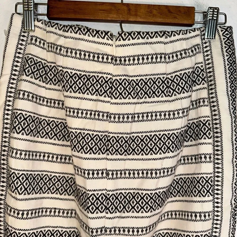 LOFT Womens 6P Ivory & Black Boho Embroidered Geometric‎ Canvas Pencil Skirt